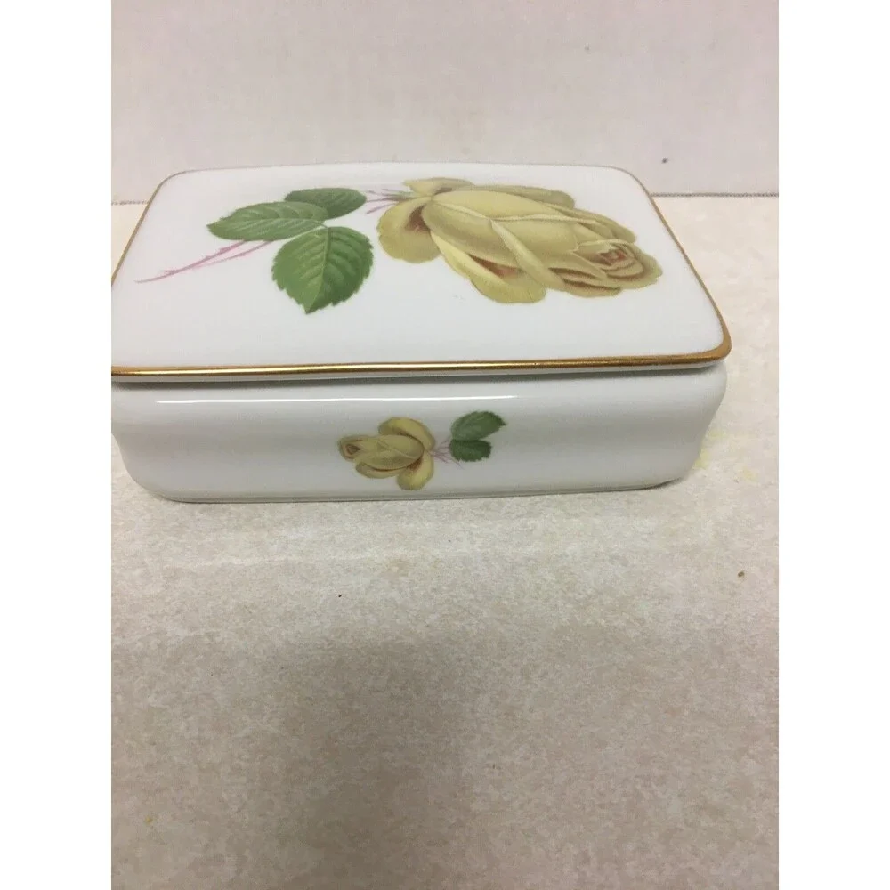 Vintage Thomas Ivory Porcelain Trinket  Box Yellow Rose Germany